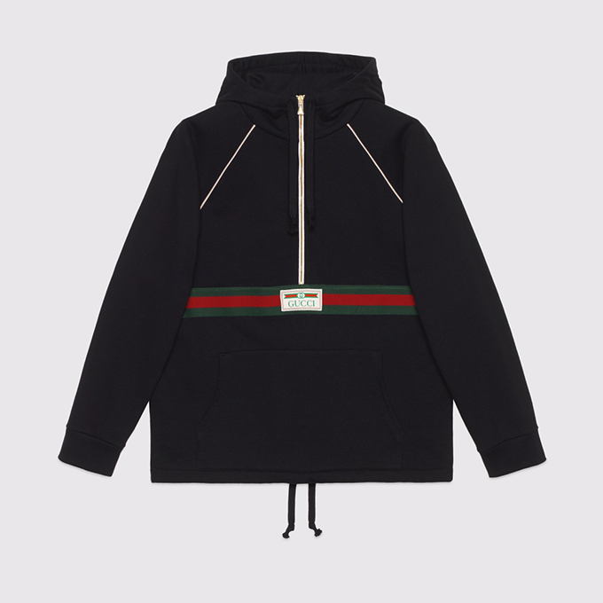 gucci half‑zip web stripe label detail cotton hoodie